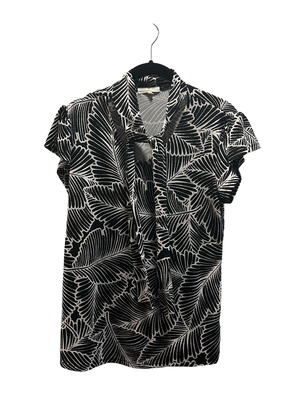 Women’s Black & White Tie-Neck Blouse